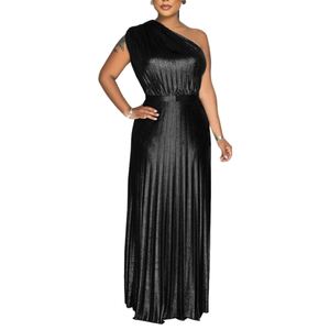 Elegante Vestido de Mujer con Estampado Dorado, Hombro Asimétrico, Sin Mangas, Color Sólido, a la Moda - Product Image 1