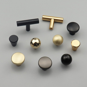 Modern Minimalist Furniture <b>Handle</b> And Knob Aluminum Alloy Single Hole Wardrobe Drawer Durable Round Black Gold - Product Image 4