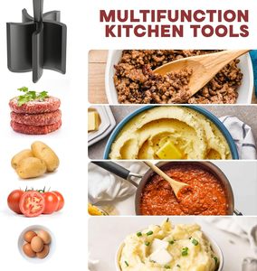 Hachoir à viande en nylon résistant à la chaleur, 5 lames courbes, hachoir à hamburgers, pilon à viande hachée pour ustensiles de cuisine antiadhésifs, outil de cuisine - Product Image 6