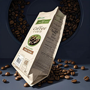 Bolsa de pie biodegradable compostable impresa personalizada, bolsa de embalaje de café con parte inferior de bloque de grado alimenticio con cremallera superior - Product Image 1