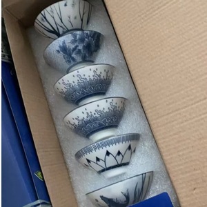 Blue And White Porcelain <b>Tea</b> <b>Cups</b> <b>Set</b> Six Piece Conical Shape Gift Box For <b>Tea</b> Tasting Household Use - Product Image 1