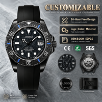 Montre de luxe en fibre de carbone noire pour homme, mouvement automatique, bracelet en silicone, étanche, style plongée, montres-bracelets OEM