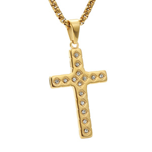 yunnique <b>Cross</b> Pendant Necklace Fashion Gold Zinc Alloy Pave Setting Unisex Jewelry Gift - Product Image 1
