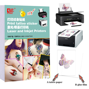 Papiers de transfert pour <span class=keywords><strong>tatouage</strong></span> à l'eau imprimables en jet d'encre laser A4 vierges de la série KeMeng AB, tatouages imperméables imprimés par l'imprimante - Product Image 3