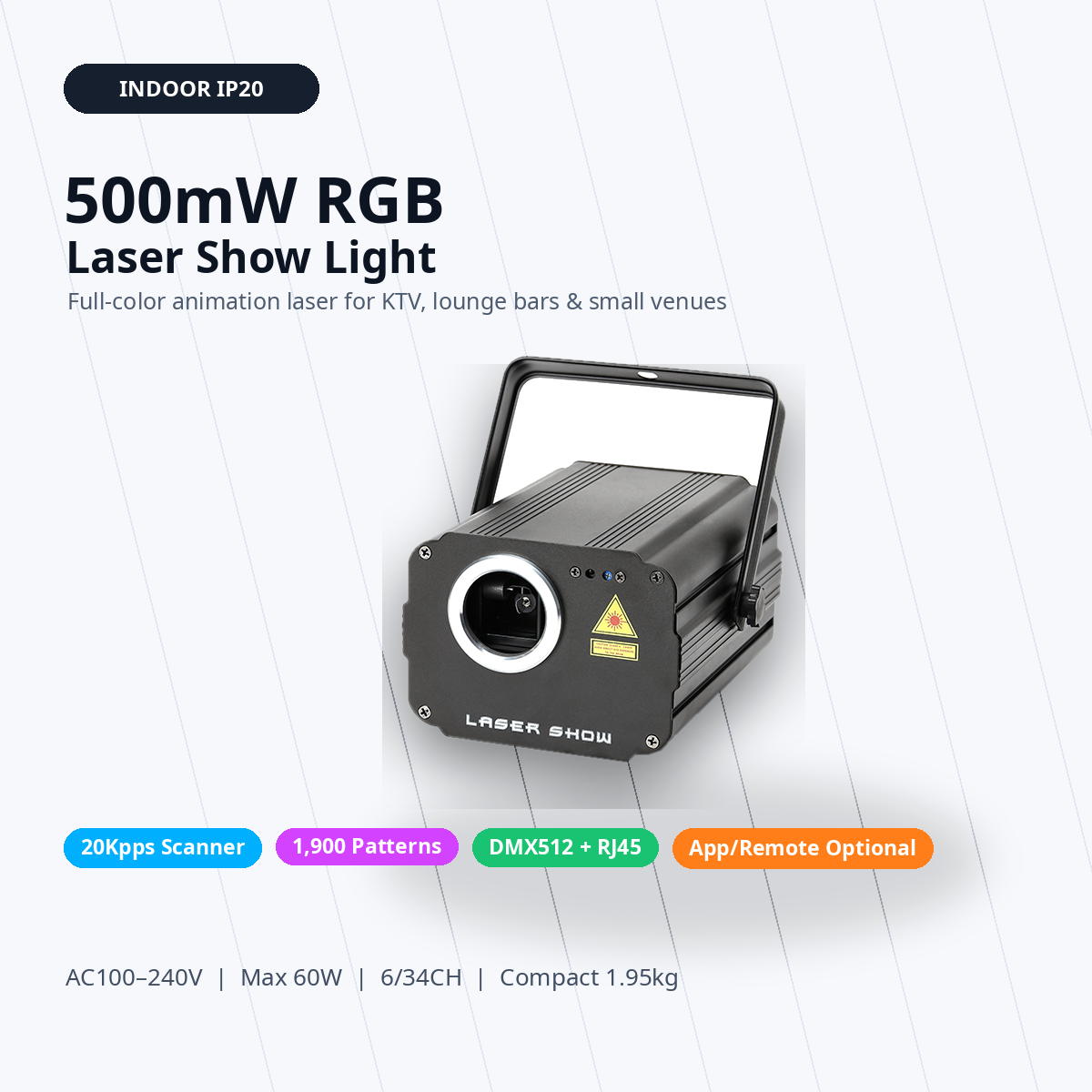 RGB 500mW Series 20Kpps Stage Laser Light Show Projector with 3D Animation for KTV Disco & DJ Small Club