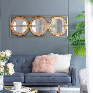 OVS 40x14 Inch 3 Piece <strong>Wall</strong> <strong>Mirror</strong> Adelaide Gold Frame Round Mango Wood <strong>Mirror</strong> <strong>Set</strong> - Product Image 2