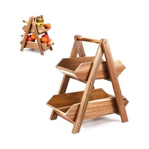 Cesta de Almacenamiento de Madera de Doble Capa, Organizador de Cocina de 2 Niveles, Estante para Frutas y Aperitivos de Escritorio, Madera Maciza Multifuncional - Product Image 1