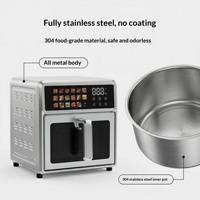 Friteuse à air électrique carrée en acier inoxydable pour usage domestique, sans revêtement, grande capacité 14L, éléments chauffants doubles, commande tactile