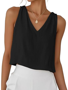 Camiseta sin Mangas con Cuello en V para Mujer, de Lino y Algodón, con Logotipo Personalizado, Elegante, para Verano, Fabricante Mayorista OEM - Product Image 1