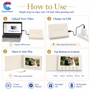 Superlieur A5 - Folleto de Video Digital Personalizado con Pantalla de 7.0 Pulgadas y Lámina Dorada, Regalo de Boda Personalizado y Álbum - Product Image 3