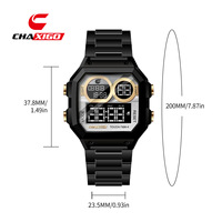 CHAXIGO Jam Tangan Digital Pria Bahan Paduan Logam, Model Bisnis Sporty, Tali Baja Anti Karat, Tahan Air, Lampu Malam, Layar LED untuk Pria