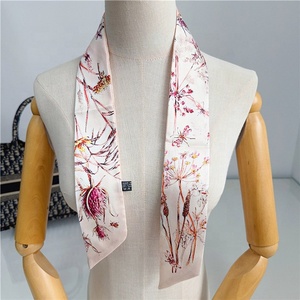 2024 impression personnalisée marque sergé sac écharpe mode femmes cheveux longs <span class=keywords><strong>soie</strong></span> ruban étroit deux bords Satin écharpes - Product Image 5