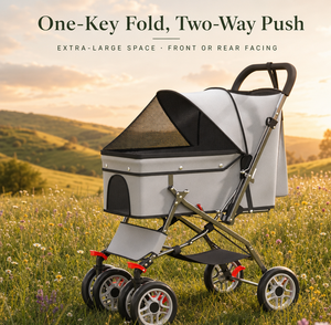Foldable Pet Stroller Four <b>Wheel</b> Large Space Two Way Push Carrier for Dogs Cats <b>Small</b> Animals - Product Image 6