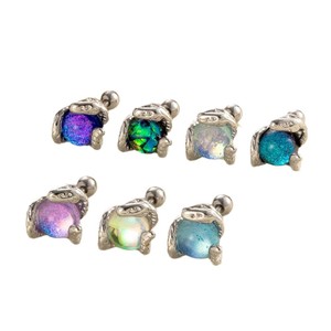 Boucles d'oreilles en acier inoxydable avec serpent en cuivre enroulé autour d'une pierre de lune |   Bijoux de piercing à double fil pour femmes et hommes - Product Image 1