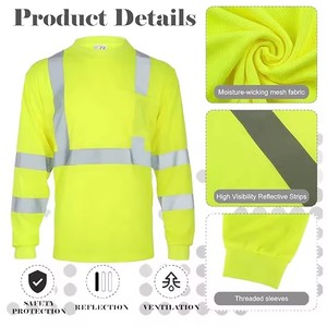 Người Đàn Ông Của Xây Dựng Dài Tay Áo Phản Quang <span class=keywords><strong>Hi</strong></span> <span class=keywords><strong>VIS</strong></span> Làm Việc Mặc Áo Sơ Mi 100% Polyester Nhanh Chóng Làm Khô Biểu Tượng Tùy Chỉnh An Toàn T-Shirts - Product Image 4