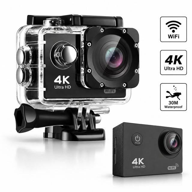 New Arrived 4k 60fps Waterproof Sports Action Camera with 30m Protection 2.0" Screen up to 128GB Connects Stabilizer Smartphone