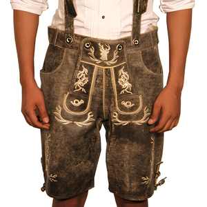 Men's Bavarian Leather Shorts High Waist Embossed <b>Animal</b> <b>Pattern</b> Casual Bermuda Style Button Fly Decorative Stitching - Product Image 6