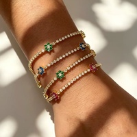 Bracelet tennis en laiton plaqué or 18 carats avec pétales en zircon cubique colorés, fermoir boîte, bijoux pour femmes