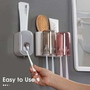 Moderno Dispensador de Pasta de Dientes y Portacepillos de Dientes para Bodas, Juego de Plástico Ecológico con Adhesivo Súper Fuerte para Montar en la Pared, Manos Libres para Niños - Product Image 3