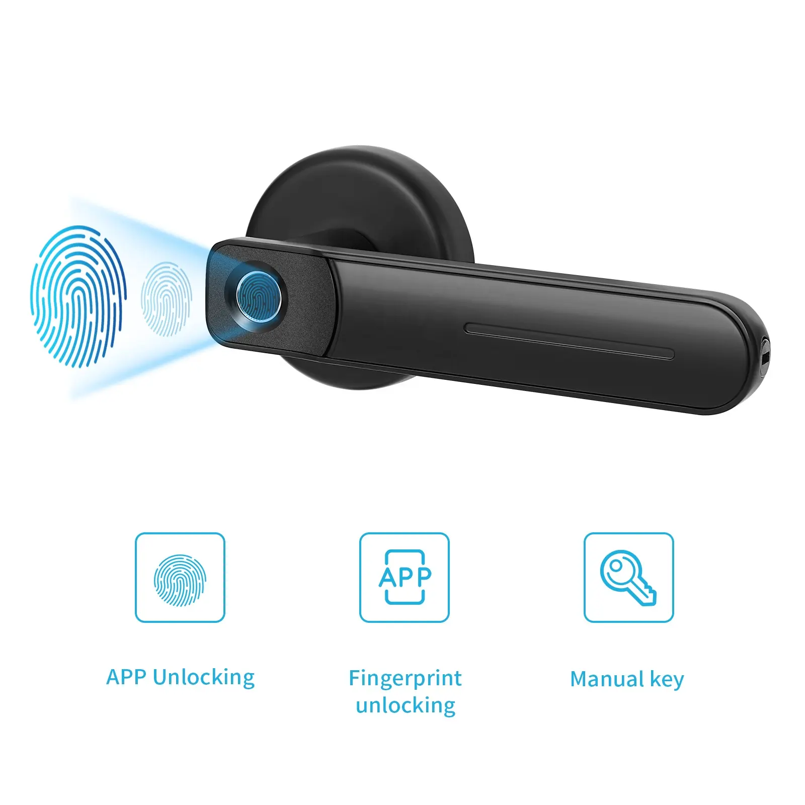 ลายนิ้วมือ BLE App สมาร์ทสีดำภายในจับคันโยกล็อคกวางตุ้งอิเล็กทรอนิกส์จับกุญแจ Ttlock ประตูไม้ล็อคประตูดิจิตอล