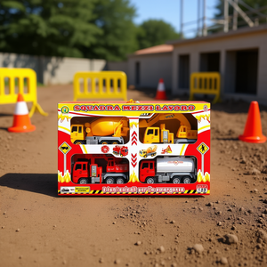 Squadra Mezzi Lavoro Véhicules d'urgence en plastique à l'échelle 1:25 : Camion de pompiers et ensemble de construction avec fonction de recul à friction pour enfants - Product Image 3