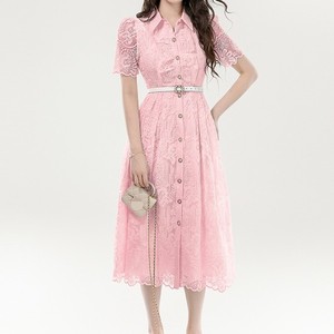 Vestidos de Encaje Elegantes para Mujer, Bordados, de Longitud Media, que Definen la Cintura, a la Moda - Product Image 1