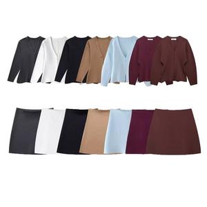 Wholesale <b>Women's</b> Set V-neck Elegant Short <b>Woman</b> Clothes Solid Color Comfortable Long Sleeve Knitted <b>Sweater</b> - Product Image 1