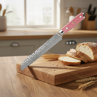Couteau de cuisine professionnel japonais KEENHOPE en acier Damas de 8 pouces, 67 couches, AUS-10, couteau à pain, manche en résine turquoise rose