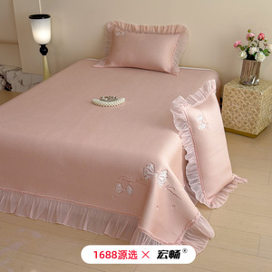 French Princess Style <b>Cooling</b> Mattress Cover 3Pc Set Bow Embroidery Ice Silk Bed Protector Adult Spring 2026 - Product Image 5