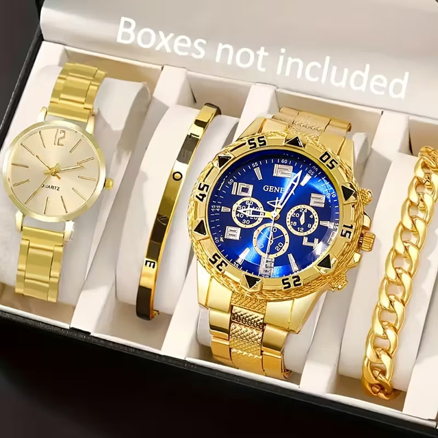 4PCS Fashion Couple's Watches Bracelets Set Luxury Large Dial Men Business Watch Women Wristwatch Reloj Mujer