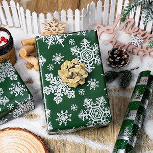 Christmas Wrapping <b>Paper</b> dark green wrapping <b>paper</b> Silver Christmas tree snowflake and house <b>pattern</b> wrapping <b>paper</b> - Product Image 1