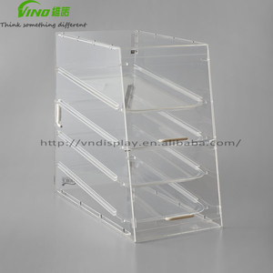 Vitrine de pâtisserie en acrylique poli étanche Vino avec portes frontales, choix de 4 plateaux, présentoir de boulangerie à 4 faces, modèle Vn20220325-5 - Product Image 4