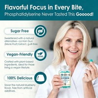 Gommes de phosphatidylsérine 300 mg, Bacopa Monnieri, Oméga-3 DHA EPA, Vitamines B6 B12, Sans sucre, Sans soja, Sans gélatine, Pour adultes
