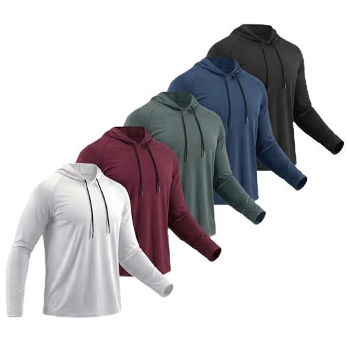 RTS Men's Hooded Long Sleeve T-Shirt Mesh Breathable Sun Protection Light Weight Solid Color No Pocket Athletic Training Hoodie