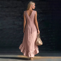 Robe d'été romantique sans manches à col en V, coupe trapèze, style tendance pour le quotidien, pour femme