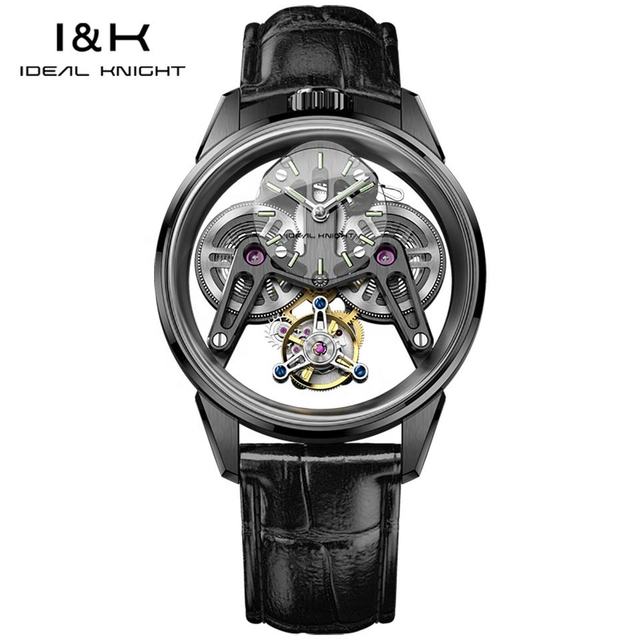 Ideal Knight 6801 New Trending Leather Band Watch Transparency Armor Hollow Design Skeleton Luminous Tourbillon Women's Watch