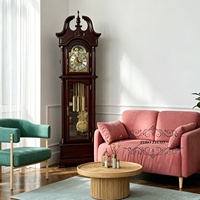 Horloge de grand-père rustique vintage en bois massif Zhao, avec mécanisme Hermle, pendule, design arqué et phases de lune