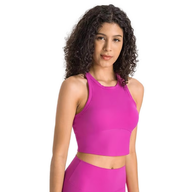 Woman Sports Nylon Spandex Breathable Crop Top Plain Gym Fitness Tank Top with Active Racer Back for Women Yoga Running Vest