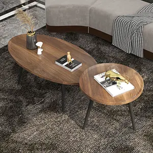 Cheap living room furniture solid wood table metal legs coffee table