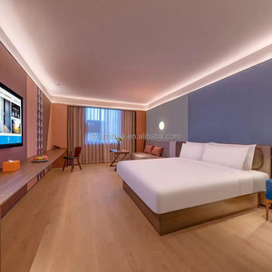 Ensembles de meubles de chambre d'hôtel d'affaires, lit en bois avec cadre en panneaux MDF, tête de lit, matelas, draps, console TV pour hôtel 3 étoiles - Product Image 2