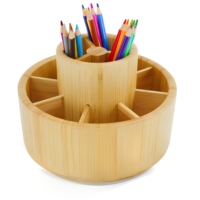 Vente directe d'usine, organiseur de bureau rotatif à 360 degrés en bambou écologique à double niveau pour stylos, crayons de couleur, crayons de cire, maison, bureau