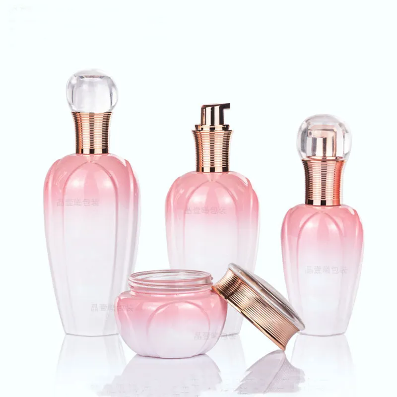 Pink Flower Shape Gesichtshaut pflege creme 50g Lotion Pump 150ml 100ml 60ml Serum flaschen verpackung für High-End-Kosmetika