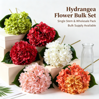 Tekstur Realistis, Bunga Mekar Padat, Tahan Luntur, Dekorasi Meja Pernikahan/Rumah, Pesta, Batang Bunga Hydrangea Merah Buatan dari Sutra
