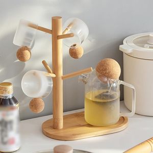 Bamboo Cup Holder With <b>Tray</b> Oval Desktop Hanging Drainer For Mug Water Bottle <b>Storage</b> Rack - Product Image 1