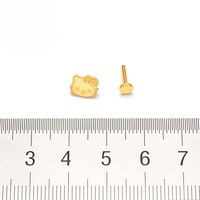 Pendiente de titanio ASTM F136 chapado en oro con forma de gatito, arete dorado para labret, cartílago, tragus, hélix, concha, lóbulo, joyería corporal con pin a presión