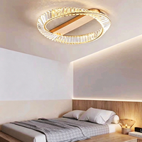 Lustre de plafond LED moderne de luxe à intensité variable, design anneau doré, avec cristaux, style anneau tendance