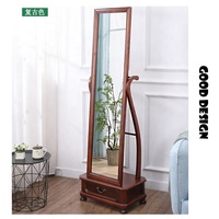 Furnitur Kamar Tidur Modern Lantai Kayu Solid Berdiri Bebas Panjang Penuh Cermin Anyaman Cheval dengan Laci Rias Cokelat Putih