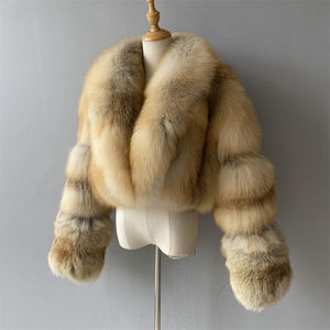 超高級 フルペルト 100% 天然毛皮コート レディース ショート丈 ウィンターファーコート ゴールデンアイランドフォックスファー クロップトップコート - Product Image 3