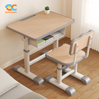 Ensemble table et chaise d'étude multi-usages certifiés avec surface tableau blanc, réglable pour enfants de 4 à 12 ans, bureau durable en bois massif et métal
