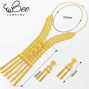 Juego de joyería hipoalergénica de oro africano de 24 quilates, resistente al agua, con cuentas y borlas, collar y aretes de boda para damas. - Product Image 5